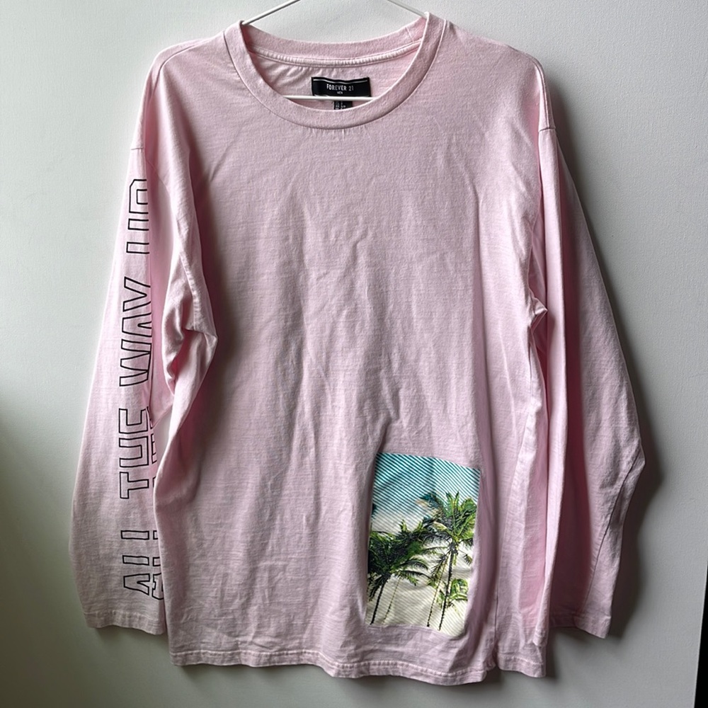 Forever 21 Men’s Long Sleeve Graphic Tee | Pink | Small